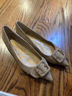 Sam Edelman Sonja Suede Pointed Toe Buckle Flats beige Taupe Size 7